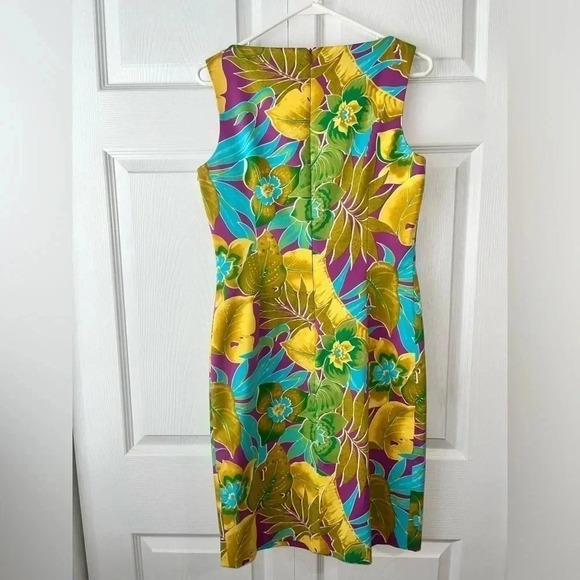 DAVID MEISTER tropical print sleeveless sheath dress vacationcore size 6 - Picture 5 of 9